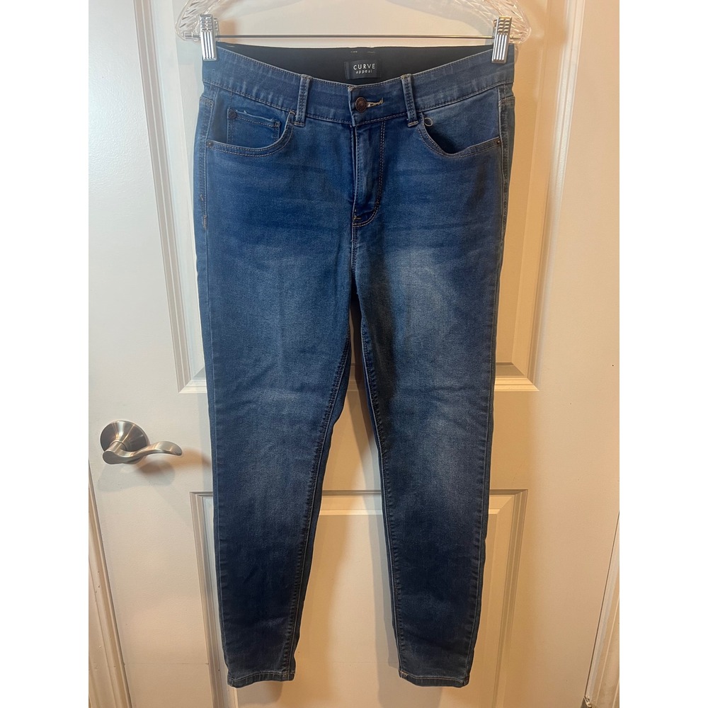 Curve Appeal Womens Skinny Jeans Elastic Comfort Waist Blue Size 8/29